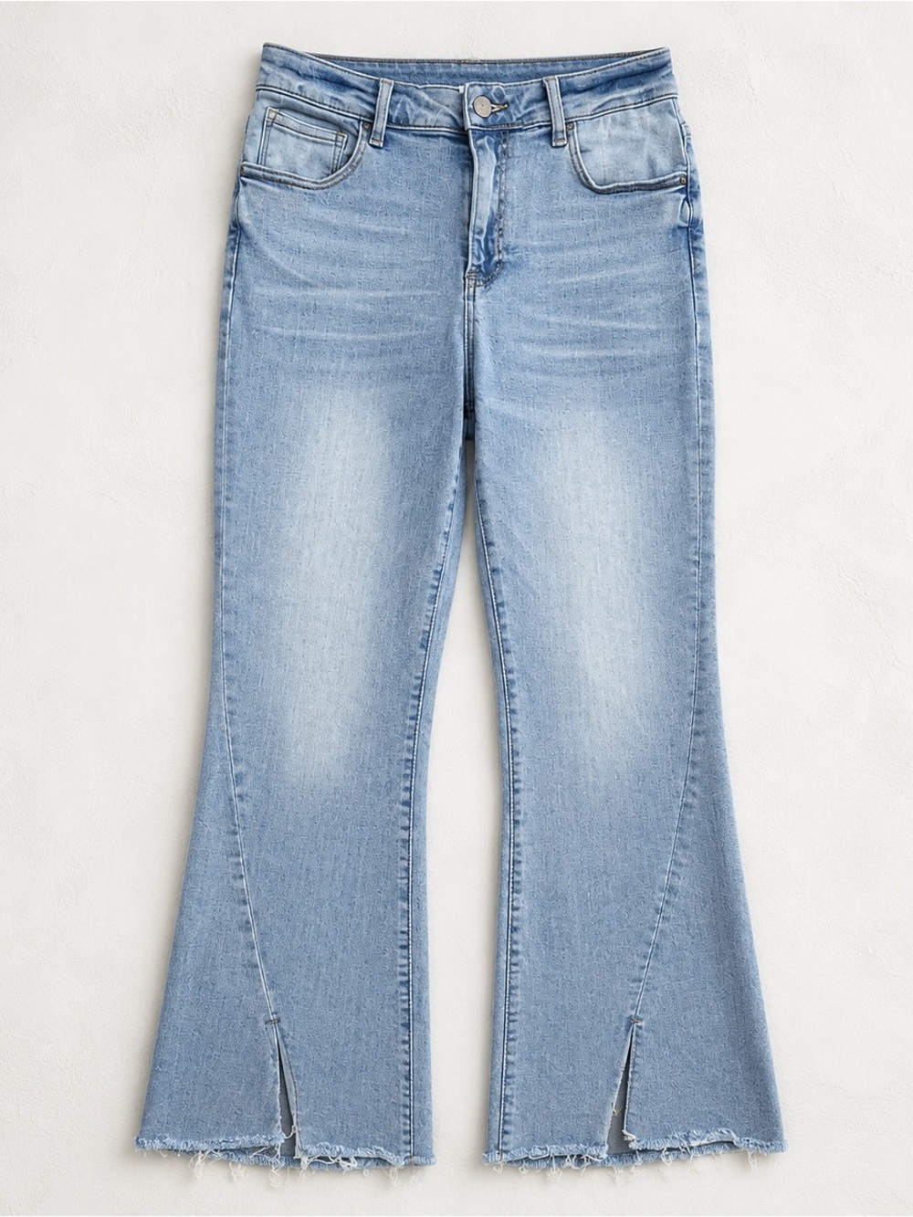 Risen Jeans Light Wash Flare Bell Bottom Raw Hem Size 13/31  Stretchy